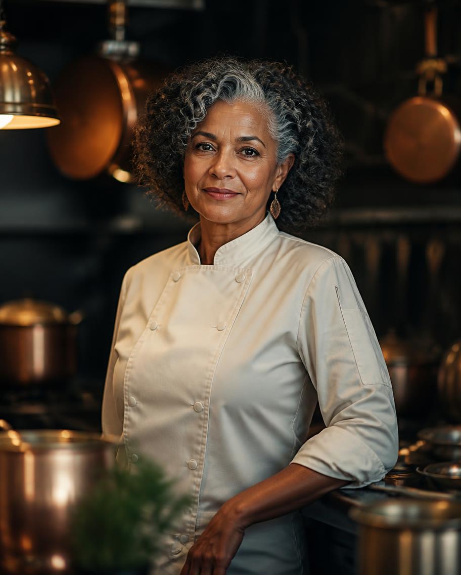 Delphine Arceneaux plating at the pass under warm kitchen light